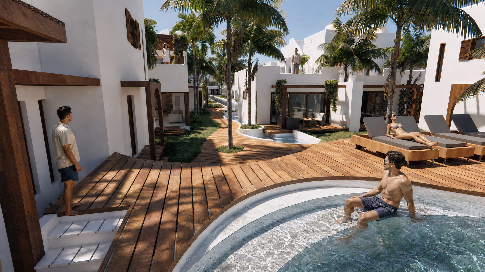 Piscina e deck do Kite Villas
